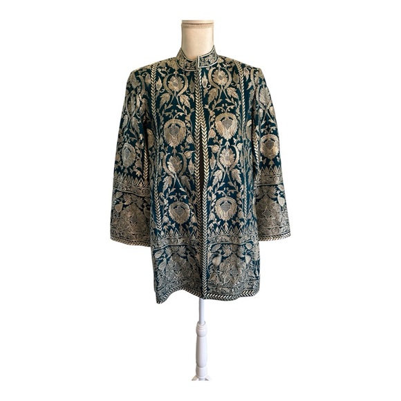 Teal and Gold Embroidered Jacket - Picture 2 of 11